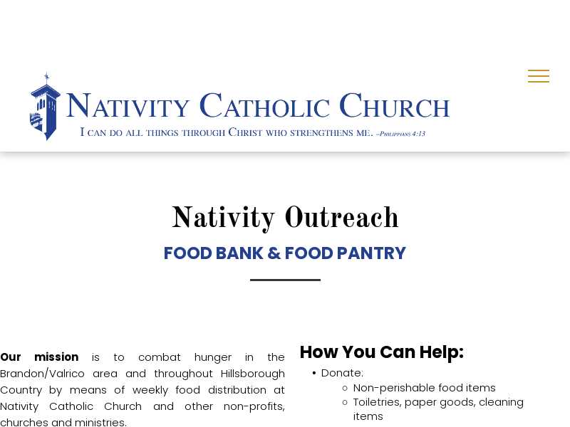 Nativity Outreach Food Bank and Food Pantry